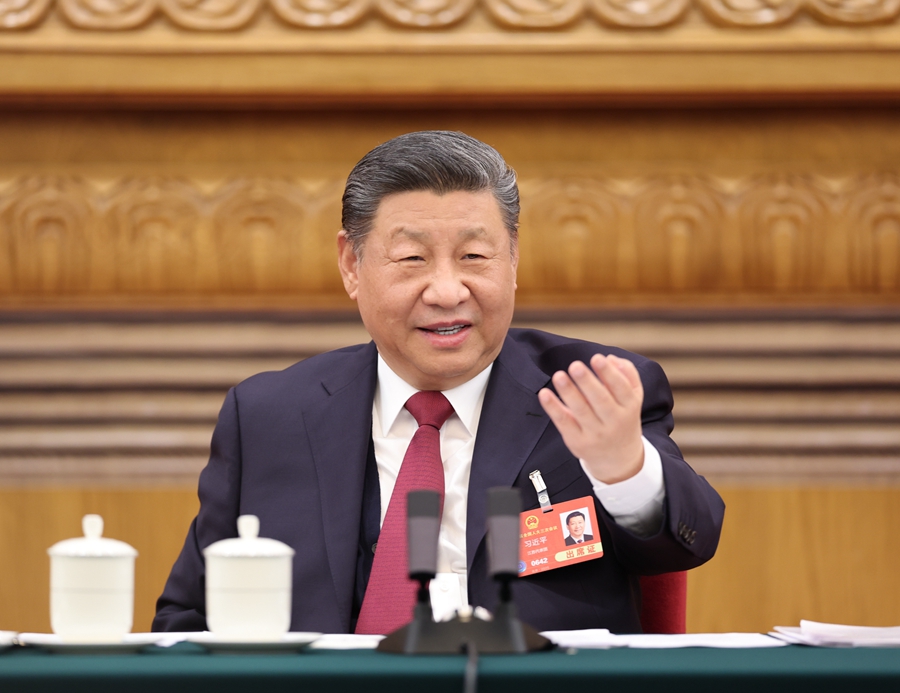 ??3月5日下午,中共中央總書記、國家主席、中央軍委主席習(xí)近平參加他所在的十四屆全國人大三次會議江蘇代表團審議。